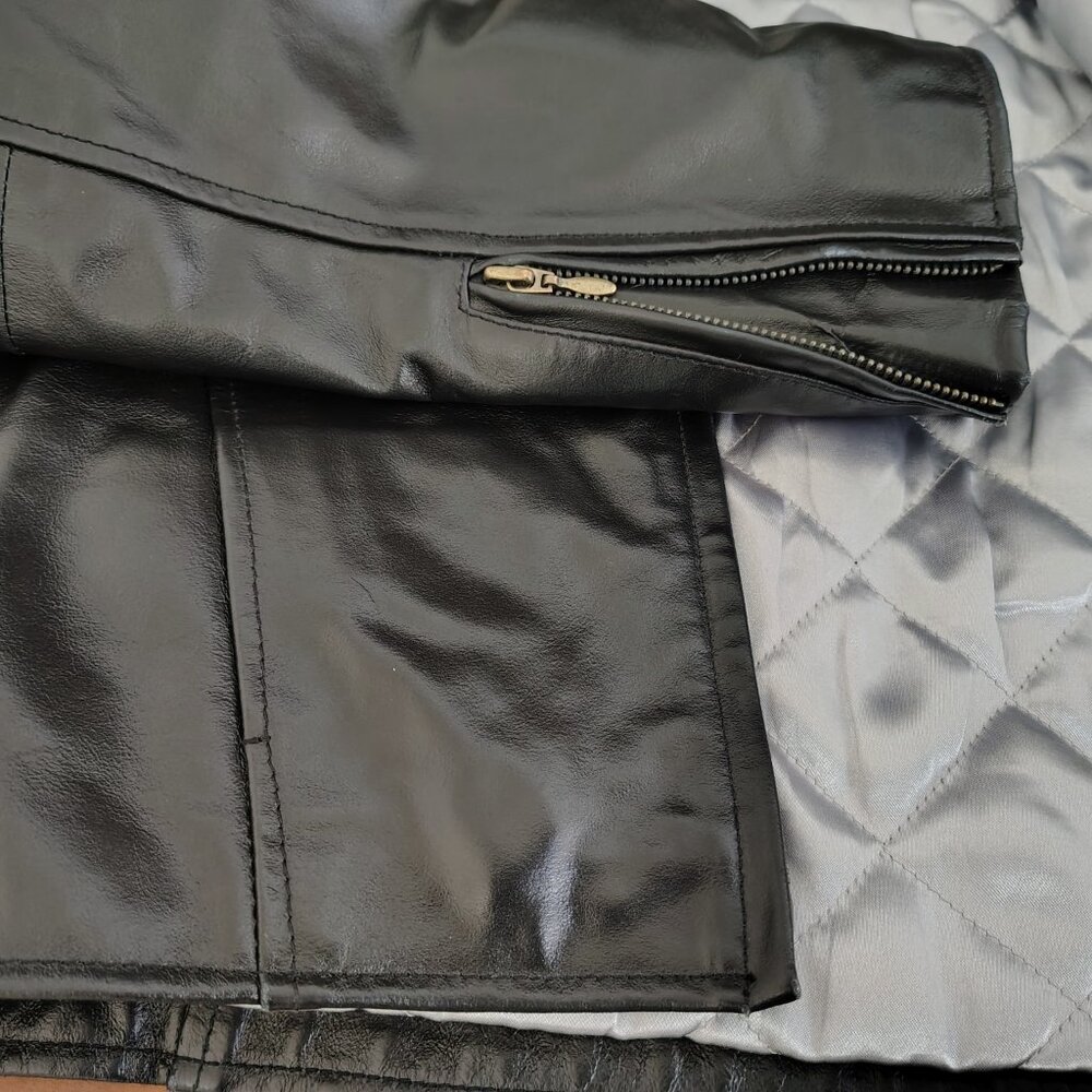 Steve Madden Genuine Leather Bomber Jacket Black - Picture 9 of 9